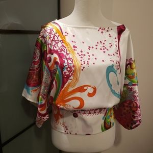 Satin white and colorful top